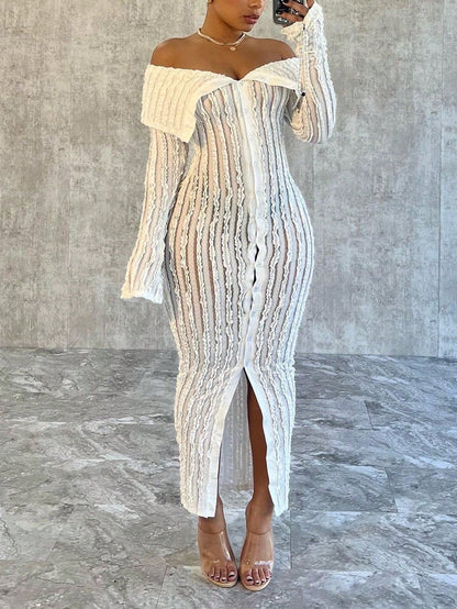 Elevate Your Style with Our Women's Off-Shoulder Long Sleeve Knitted Dress