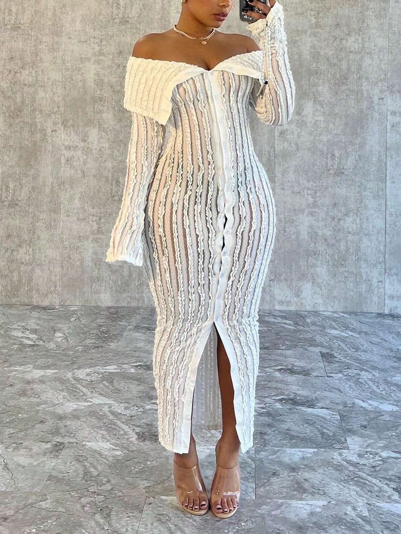 Elevate Your Style with Our Women's Off-Shoulder Long Sleeve Knitted Dress