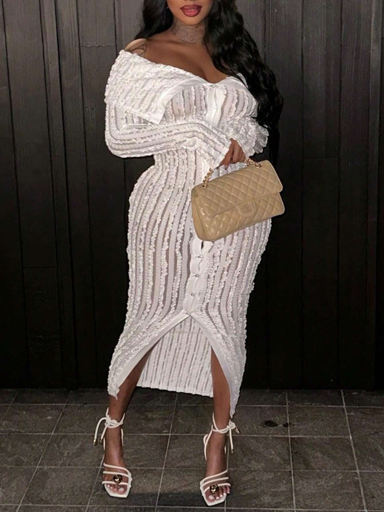 Elevate Your Style with Our Women's Off-Shoulder Long Sleeve Knitted Dress